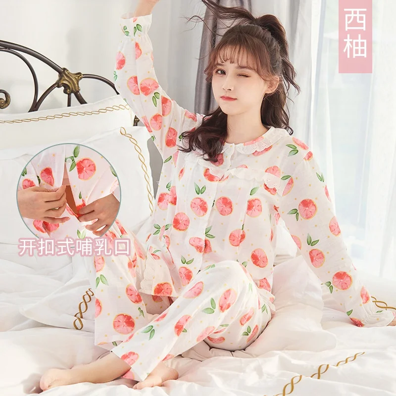 
Breathable Pregnant Maternity nursing clothing women spring autumn maternity pajamas set breastfeeding nightgown 