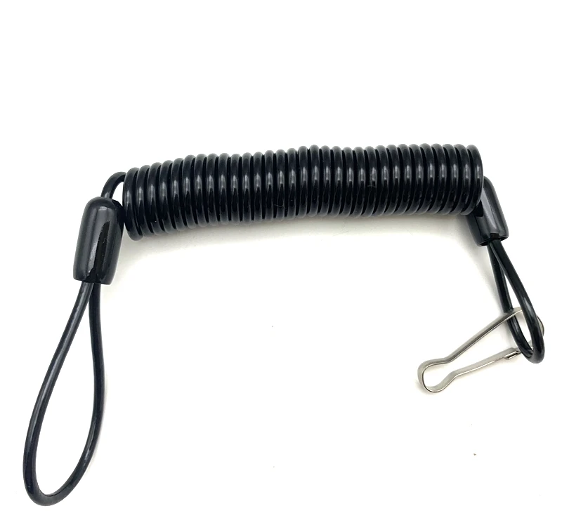 Cheap Stainless Steel Black Lanyard Spring Coil  Lanyard With  Hook for Hanging Rescue Bag