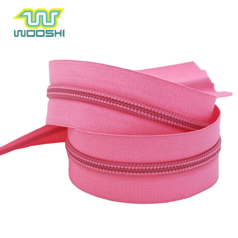 Free Sample Deep Pink Invisible Nylon Zipper Chain Custom 5# Reversible Coil Zip For Sofa