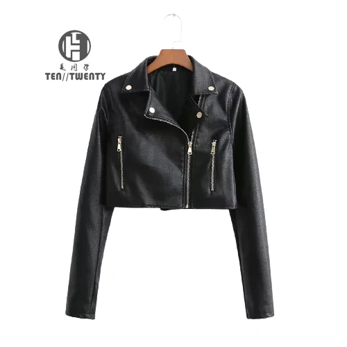 
2021 Autumn New Arrival Custom Outdoor Winter Jackets Female Black Motorcycle Women PU Leather Jacket 