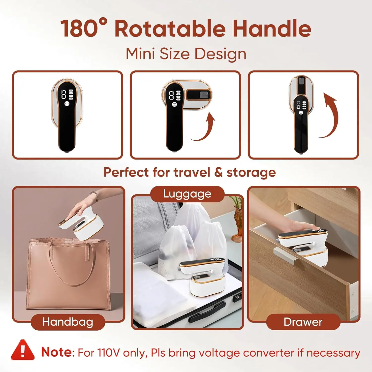 Travel Steamer Iron for Clothes - 1200W Handheld Size Portable Travel Steamer, 5 Steam Levels Clothes Steamer with LCD Screen