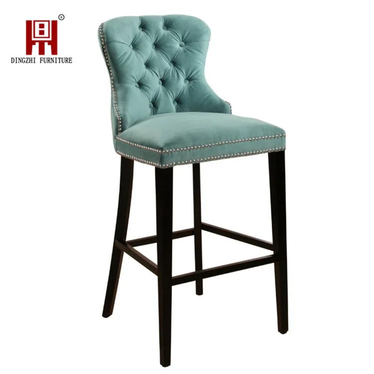 Современный синий бархатный высокий стул для барного стола