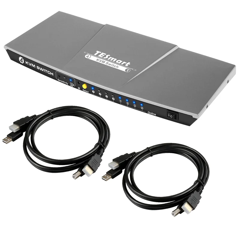 TESmart KVM Switch 4 Port HD Source For Office Meeting 4K 30HZ Video Selector USB 2.0 Out 4x1 HDMI KVM Switches