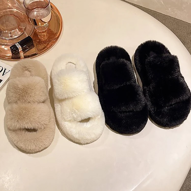 Woman Furry Ladies Luxury Fluffy Plush Sneaker Slipper House Fuzzy Platform Indoor Casual Winter Home Warm High Heels Female