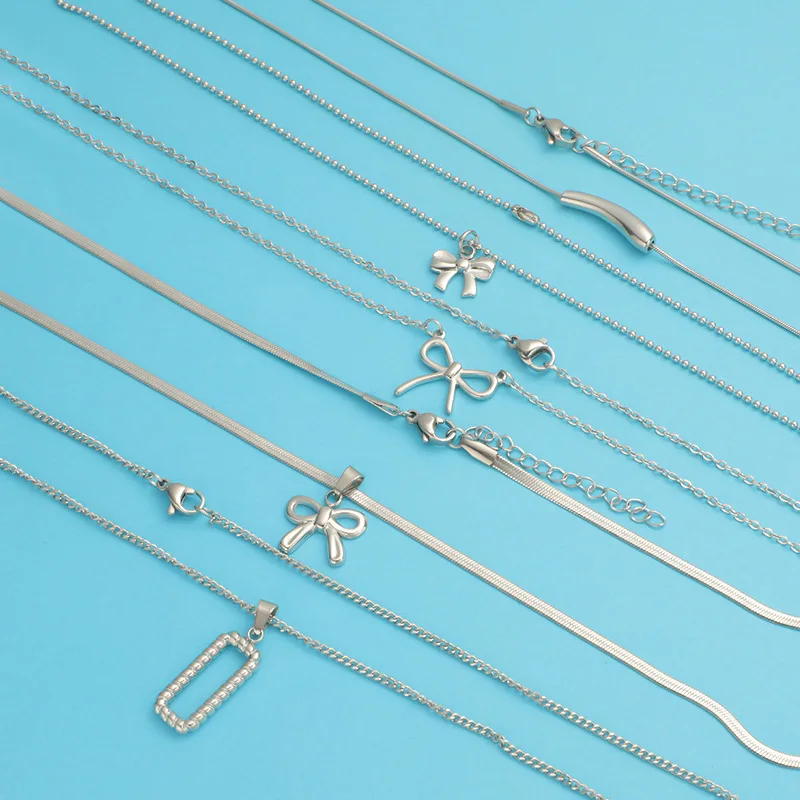 Wholesale titanium steel twist square tube small water drop bow high polish mirror effect jewelry pendant DIY jewelry making