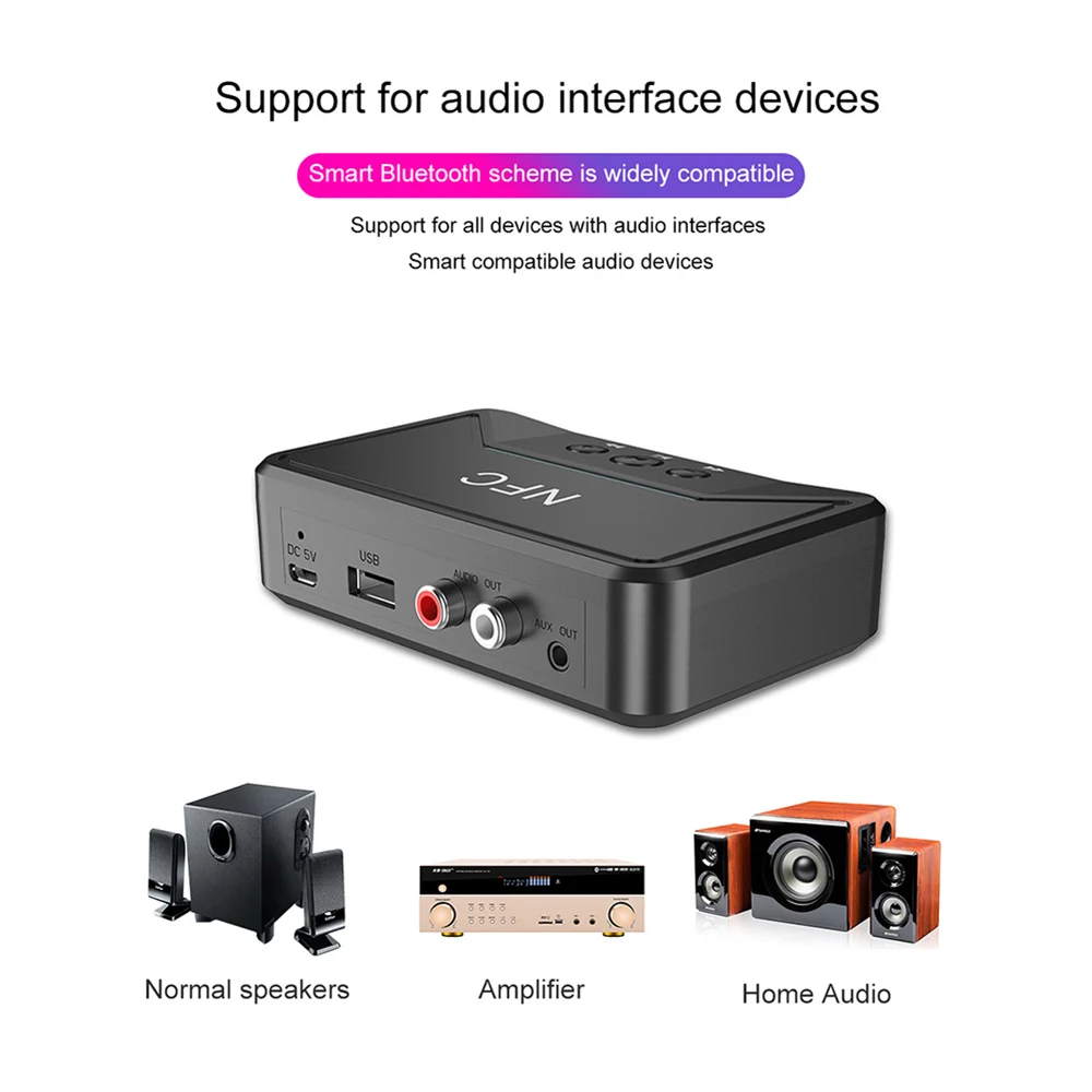 BT200 NFC Bluetooth 5.0 Audio Receiver USB Play RCA AUX Jack Wireless Adapter Suppotr USB Play For CAR Home Speaker Headphone