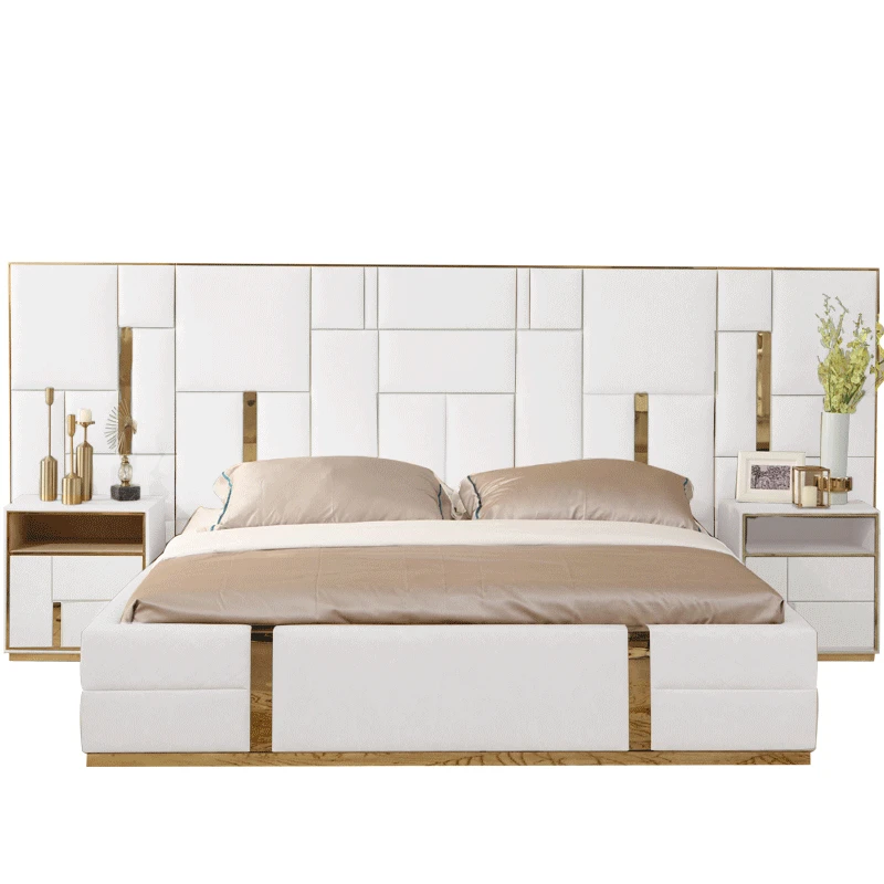 Italian ultra modern super king size genuine luxury leather bed with storage and long