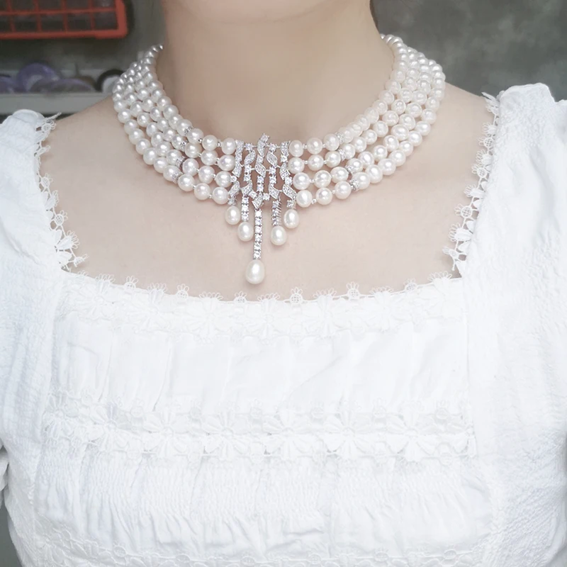 
High Quality Elegant temperament fashion popular ladies Freshwater pearl wedding party jewelry set for sale 