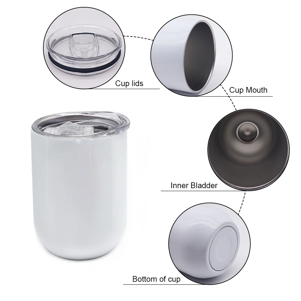 Hot Sale 12 oz Blank Sublimation Straight Wine coffee double wall oval egg shaped tumbler with lid us warehouse
