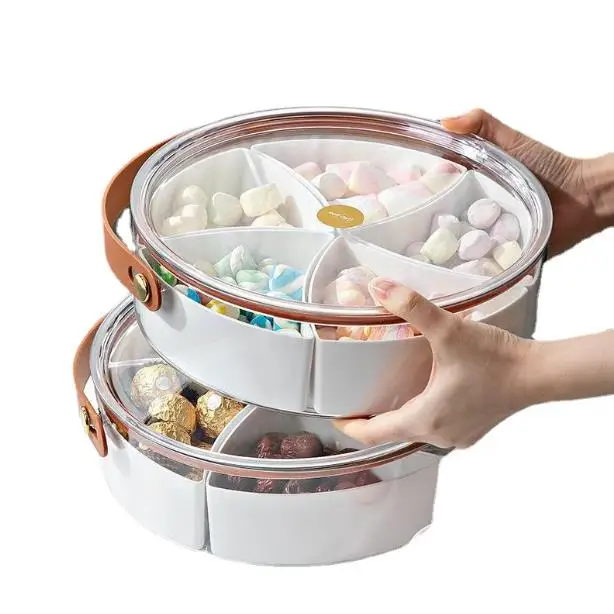 Circular plastic vegetable tray divided tray with lid combined plate household food storage container box