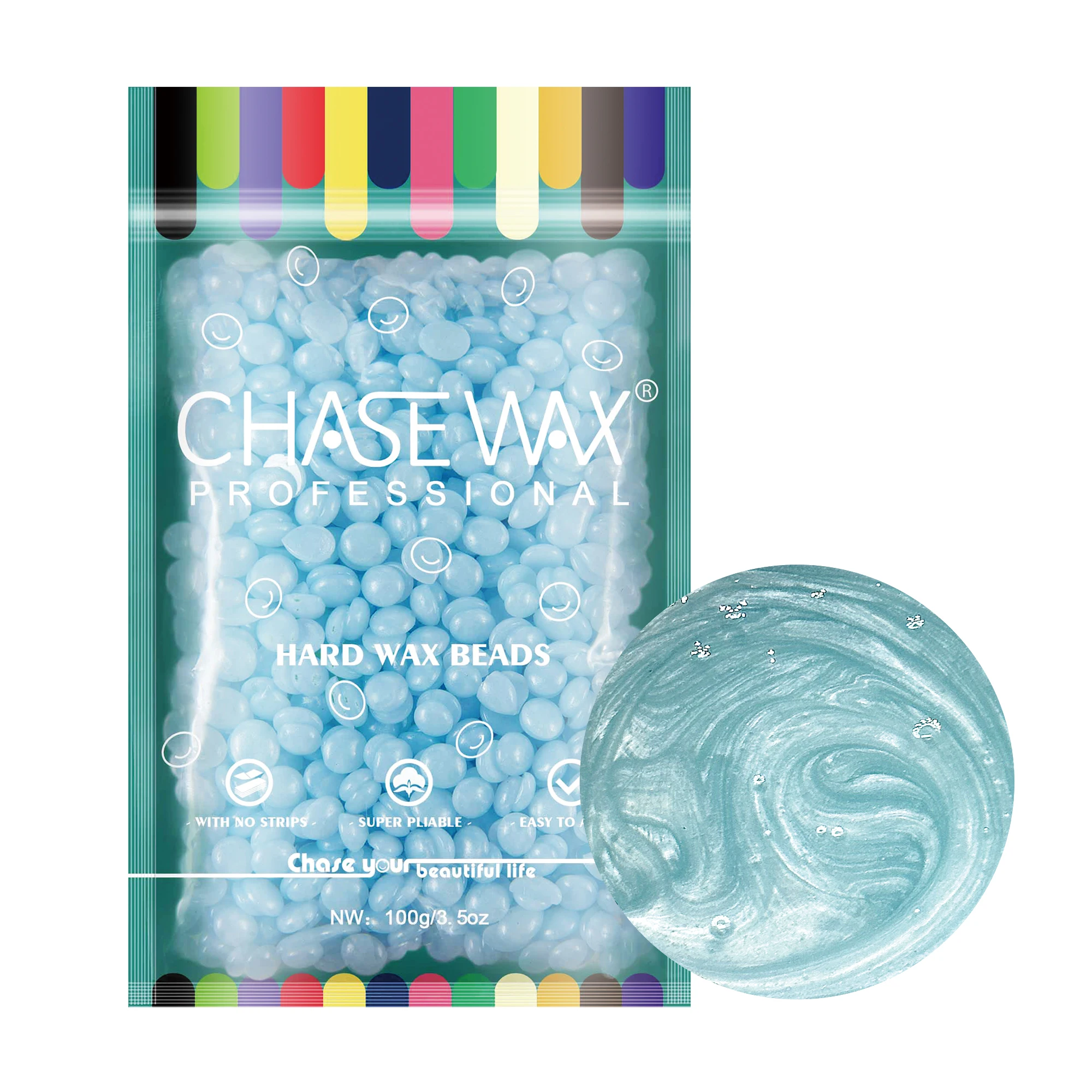 Chase Wax 100g Sparkle Blue Hard Wax Rosin Free Depilatory Gummy Hard Wax Beads For Wholesale