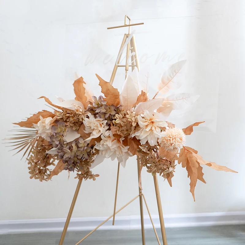 Custom Brown Flower Row Artificial Flower Arrangement Autumn Color Wedding Background Arch Decor For Party Stage Layout