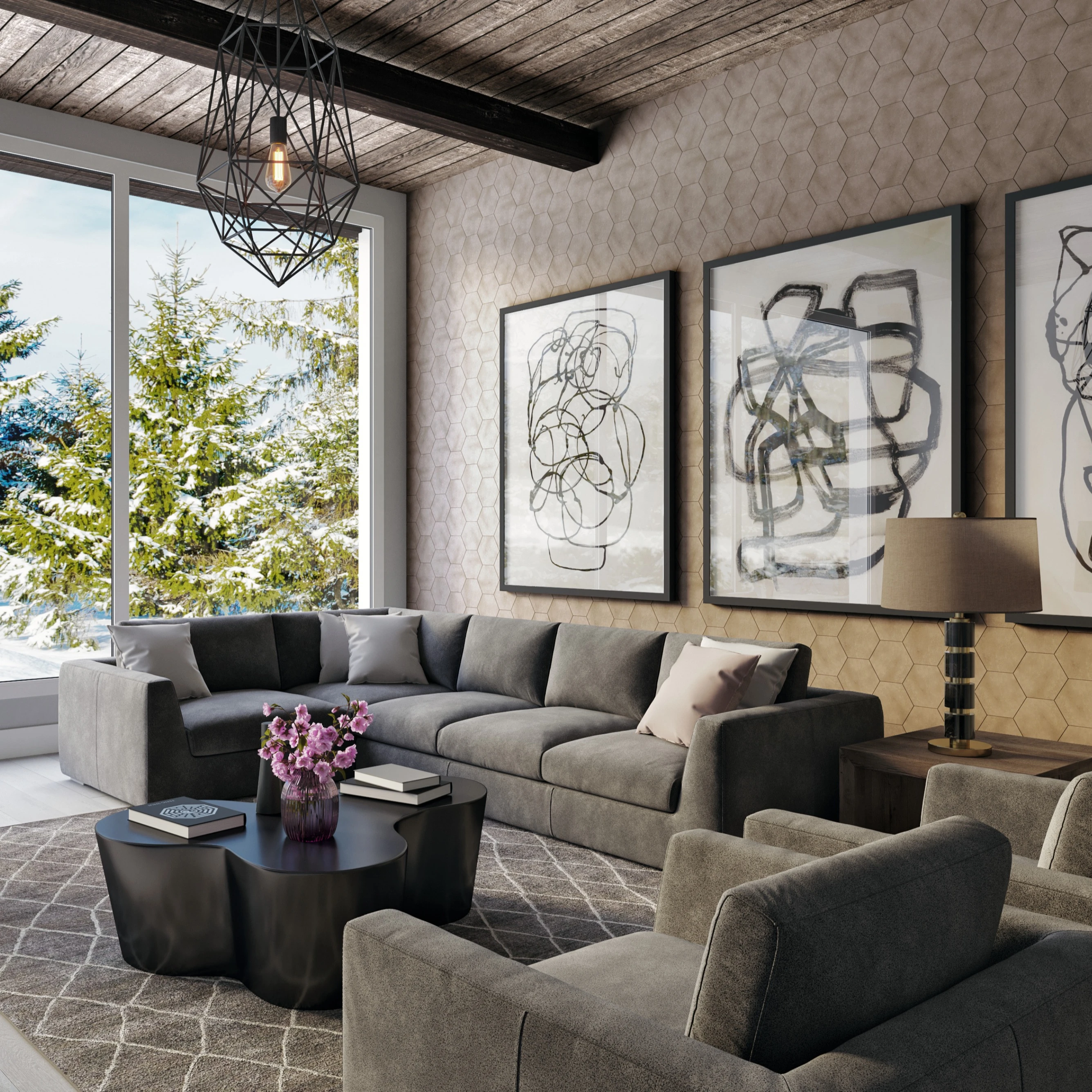 Hot Sale Home Furniture Wood 7 Seater Sofa Set Grey Sectional Sofa Fabric 5 Piece Sofa Sets for Living Room Modern Luxury