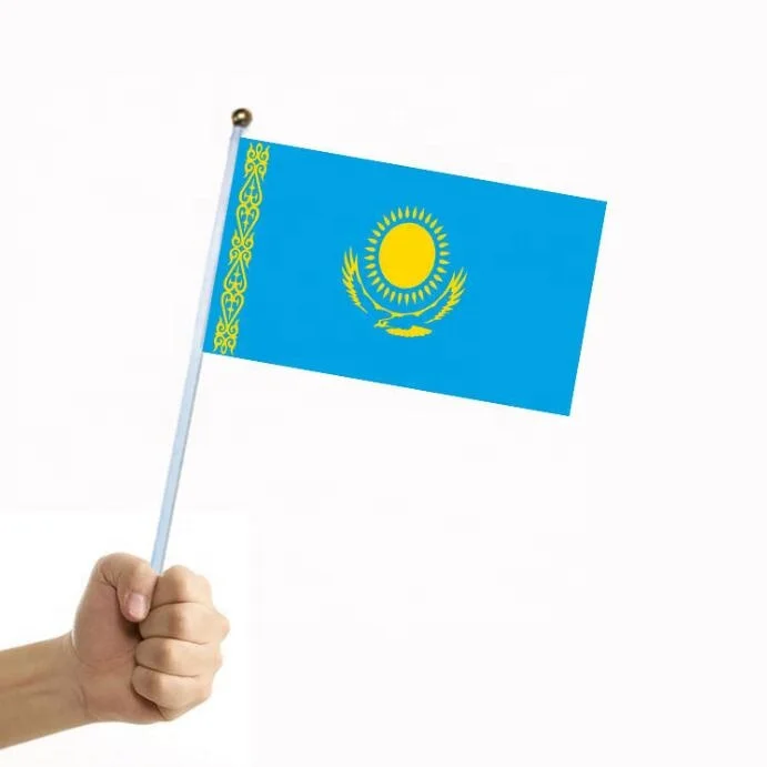 Cheap Kazakhstan Hand Held Small Mini Flag Kazakhstan Kazakhstani Stick Flag Round Top National Country Flags