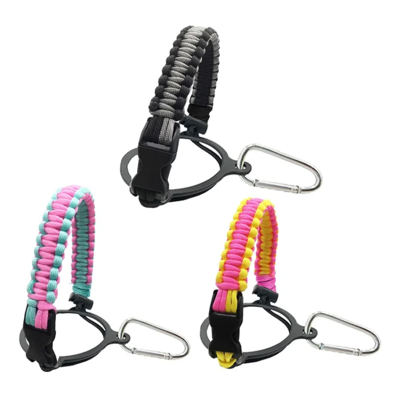 550 Paracord Water Bottle Carrier Strap Paracord Handle Strap Cord With Safety Ring for Wide Holds