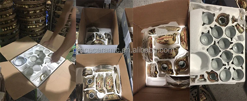 Elegance 47pcs 75pcs 84pcs Ceramic Fine Porcelain Eco Friendly Rose Gold Dinnerware Set Pakistani Dinner Set