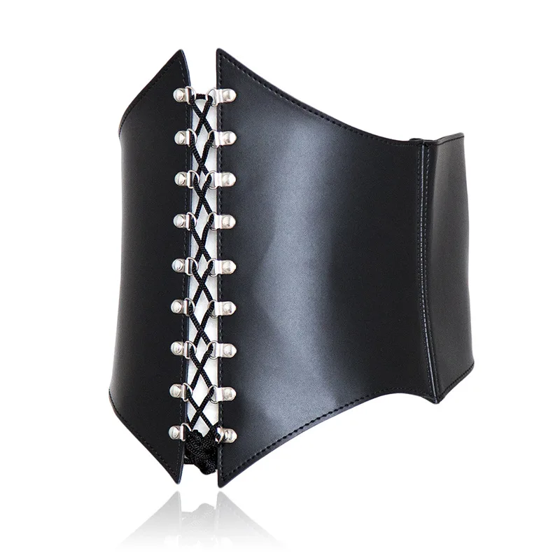 Black Genuine Leather Lace-Up Corset SM Adult Alternative Products Threaded Girdle Body Harness Erotic Lingerie