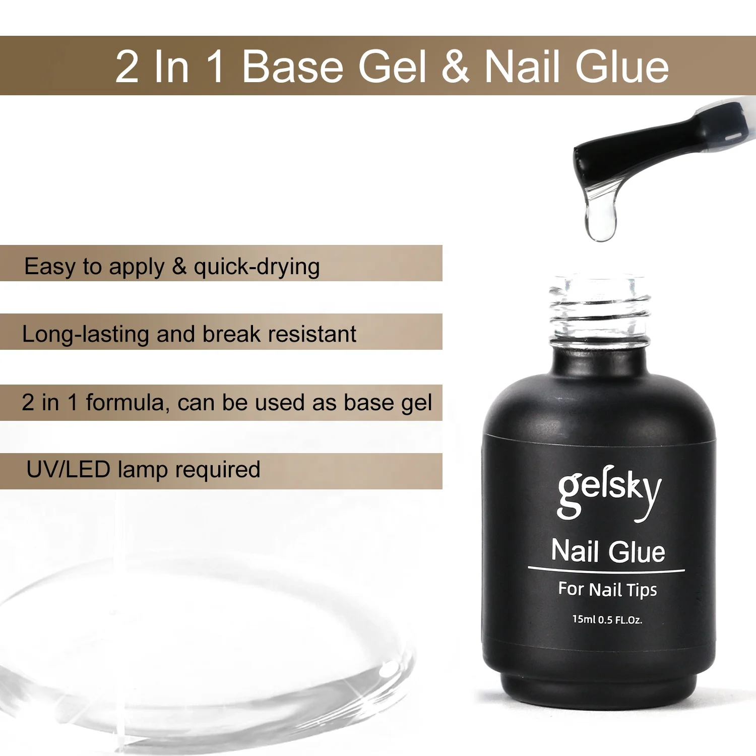 Gelsky Wholesale False Nail Glue Gel Solid Press On Nail Glue Nail Tips UV Gel Glue