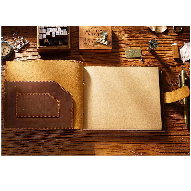 retro handmade cowhide leather bound rope notebook vintage custom logo painting genuine leather sketchbook manufacturer