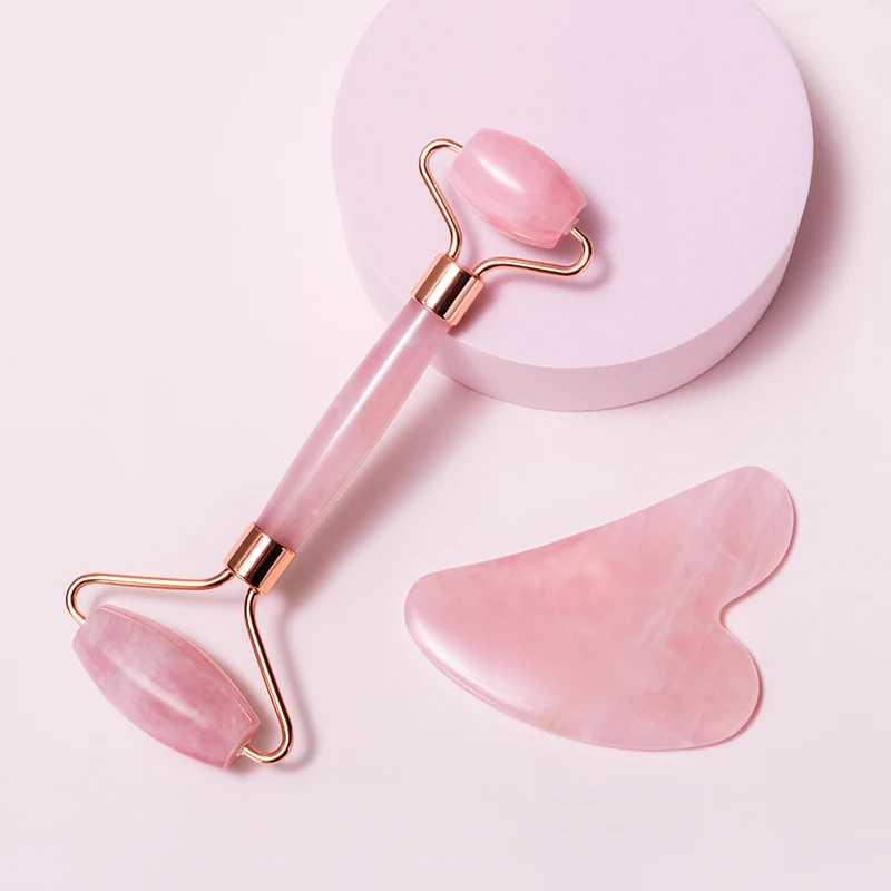 Wholesale price Christmas gift handheld  jade facial roller guasha set rose jade natural jade roller