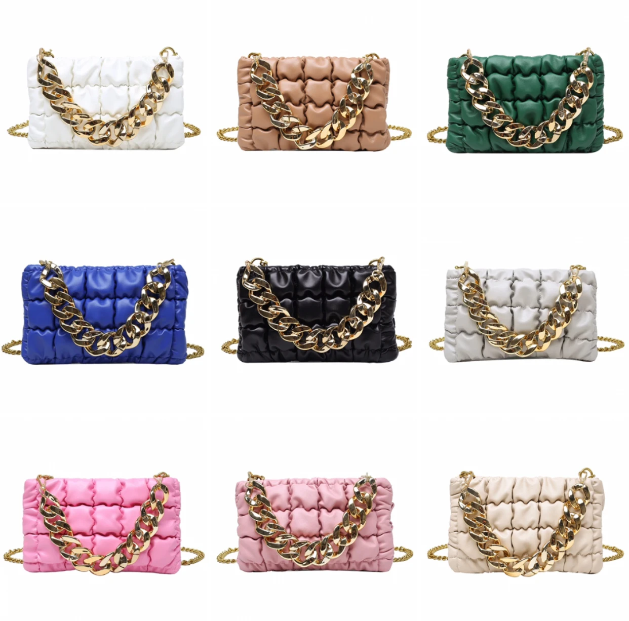 2022 Ladies Small Square Shoulder Bags Quilted PU Leather Handbags Women Hand Purses Girl Metal Chain fedora hats and purse