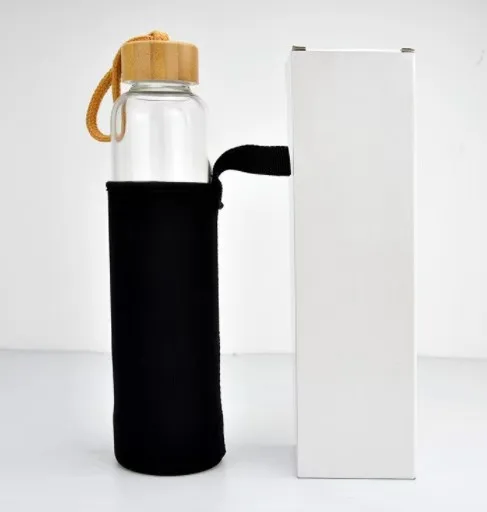 Оптовая продажа стеклянная бутылка для воды с бамбуковой крышкой натуральными кристаллами