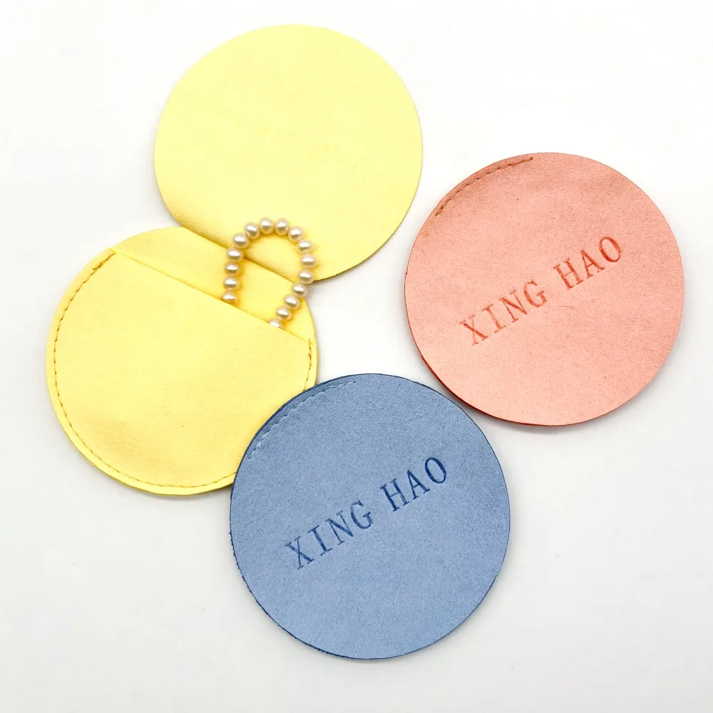 8*8cm Custom Logo Folded Velvet Small Circular Envelope Flap Microfiber Jewelry Pouch Jewellery Packaging Suede Bags