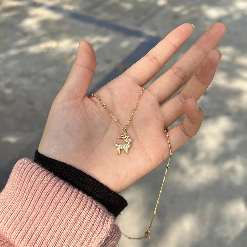 ins new product diamond lucky elk male and female copper and gold diy animal deer necklace