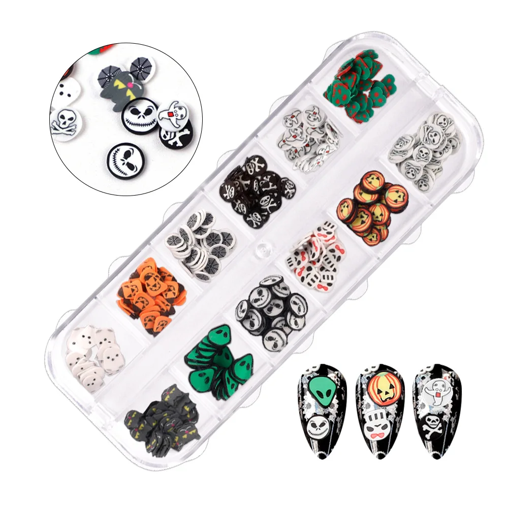 New manicure accessories Halloween soft pottery 12-grid ghost pumpkin