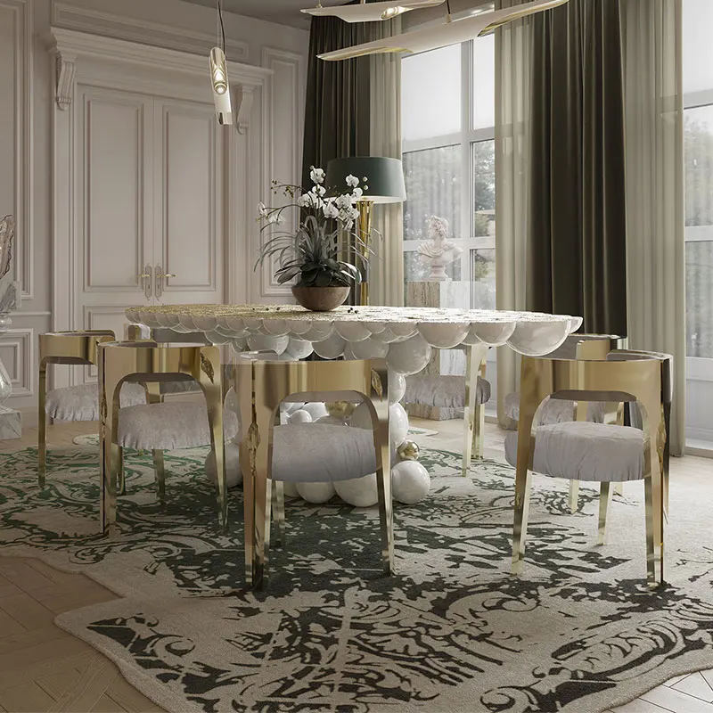 Custom Luxury Black Lacquer Dining Table with Gold-Plated Stainless Steel Ball Design 5-Star Hotel Style for Home Furniture