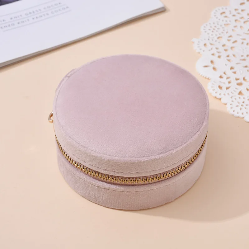 Wholesale Custom Handmade Small Jewellery Storage Boxes Organizer Case Round Velvet Travel Jewelry Box with Logo