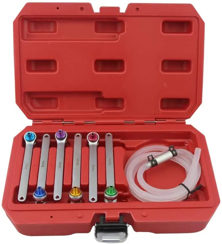 Brake Fluid Clutch Bleeder Drain Hose with 12 Point Wrench and Check Valve Tool Set