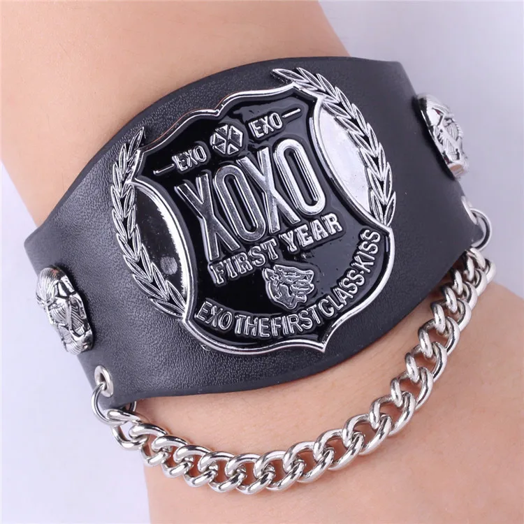 Black leather anime Attack on Titan  Bracelet  punk style  Bracelet