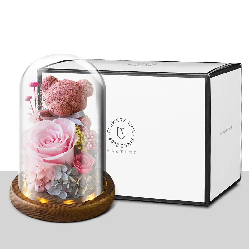 Support Customization Artificial Preserved Roses Flower In Dome Glass