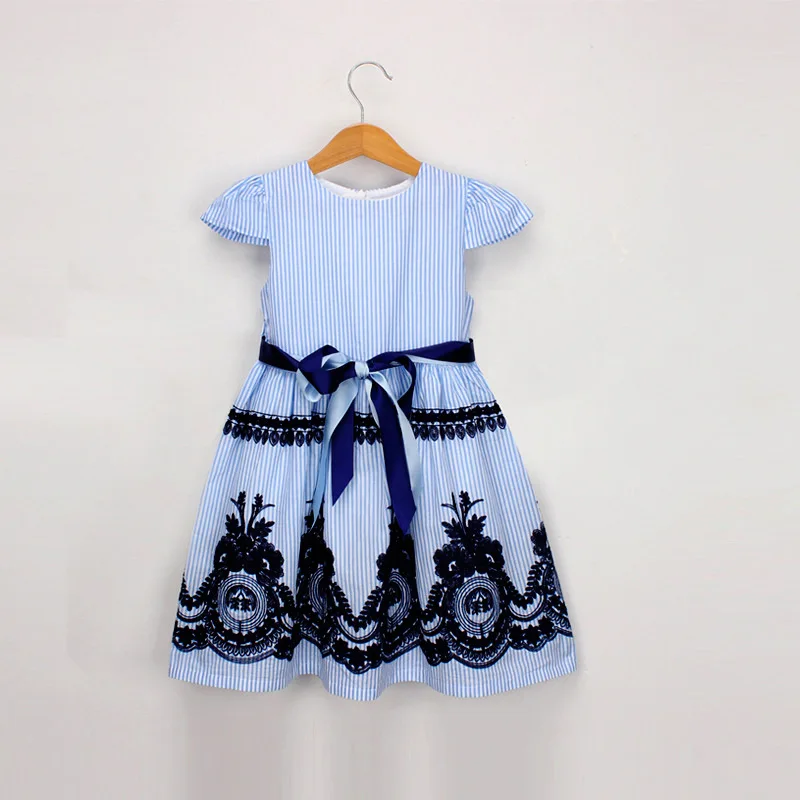 Korean style 2021 new girl dresses summer embroidered plaid dress baby flared sleeve cotton clothing