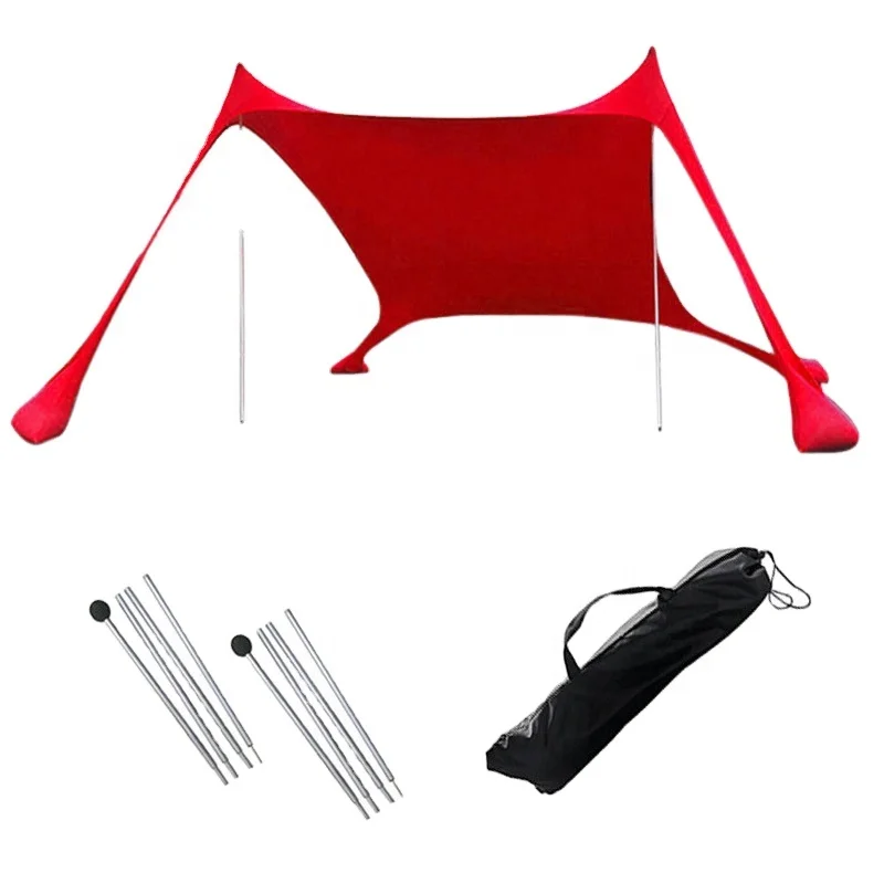UPF50+ Outdoor Shade Family Beach Canopy Shade Large Beach Sunshade Tent With Stability Poles For Beach Camping Party Picnics