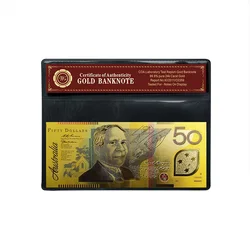 Hot Sale New Australian $50 Cheap Colored Gold Banknote 24k GOLD 99.9 Fifty Dollars With COA Frame Suitable For Collection