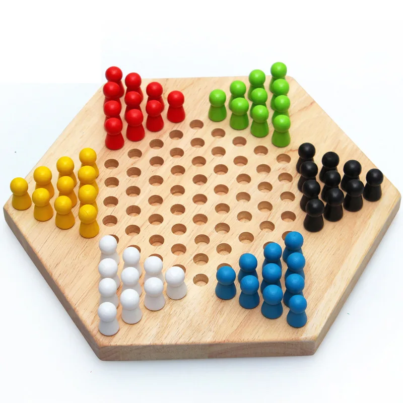 Portable Wooden Chinese Checkers Board Game Set Colorful Chinese Checkers Board Game Classic Strategy Family Board Game