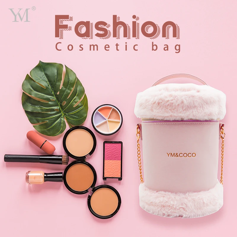 Designer handbag set hot sale custom logo pink bucket one-shoulder portable cosmetic bag