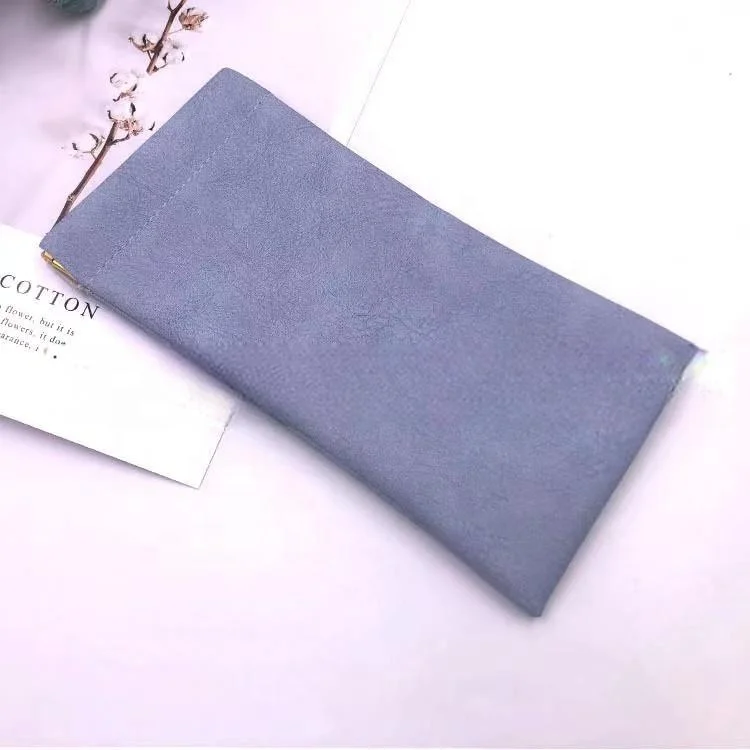 Thick Squeeze PU Leather Sunglasses Pouch Case with Logo Eye Glasses Pouch Cases Suede Lining