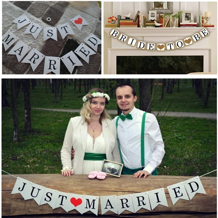 Just Married Banner Wedding Decorations Bunting Photo Booth Props Signs Garland Bridal Shower Wedding Decoration