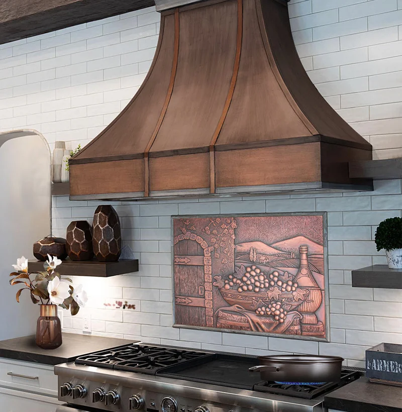 copper murals Tuscan classic design kitchen decoration back splash hand hammer copper wall tiles artisan hand crafted  tiles