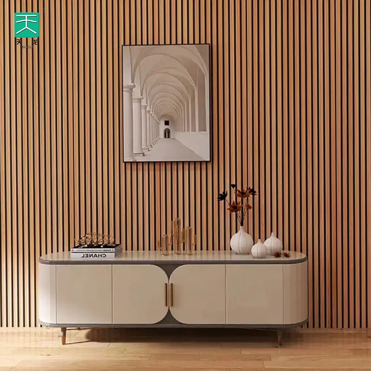 TianGe Acoustic Slat Wood Panels White Pvc Coating Baffle Ceiling Sound Proofing Felt Acoustic Panels