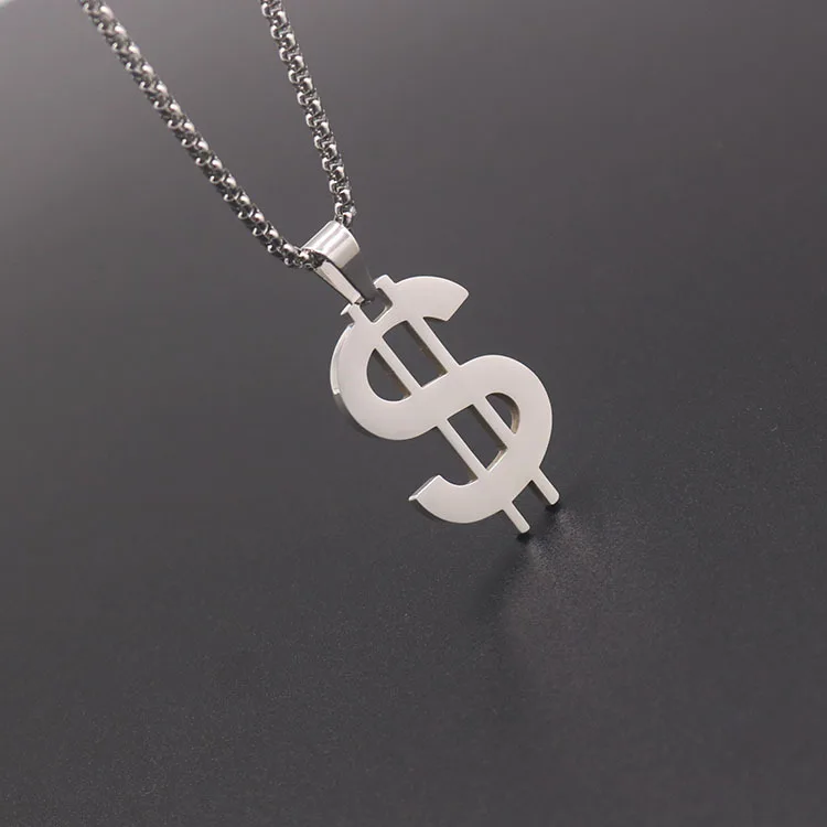 Wholesale Personalized US Dollar Symbol Money Stainless Steel Jewelry Dollars Sign Pendant Necklace For Women Men