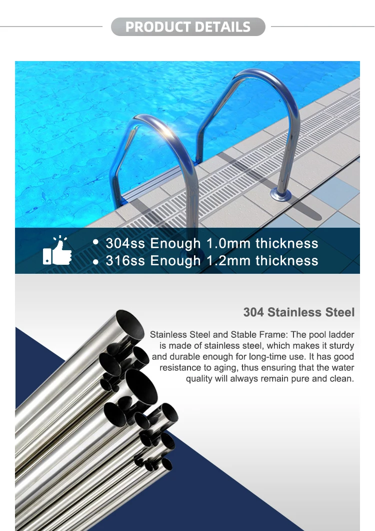 Pikes Durable Stainless Steel 304 316 Swimming Pool Ladder 2 3 4 5 Steps Anti-Slip Pool Ladder