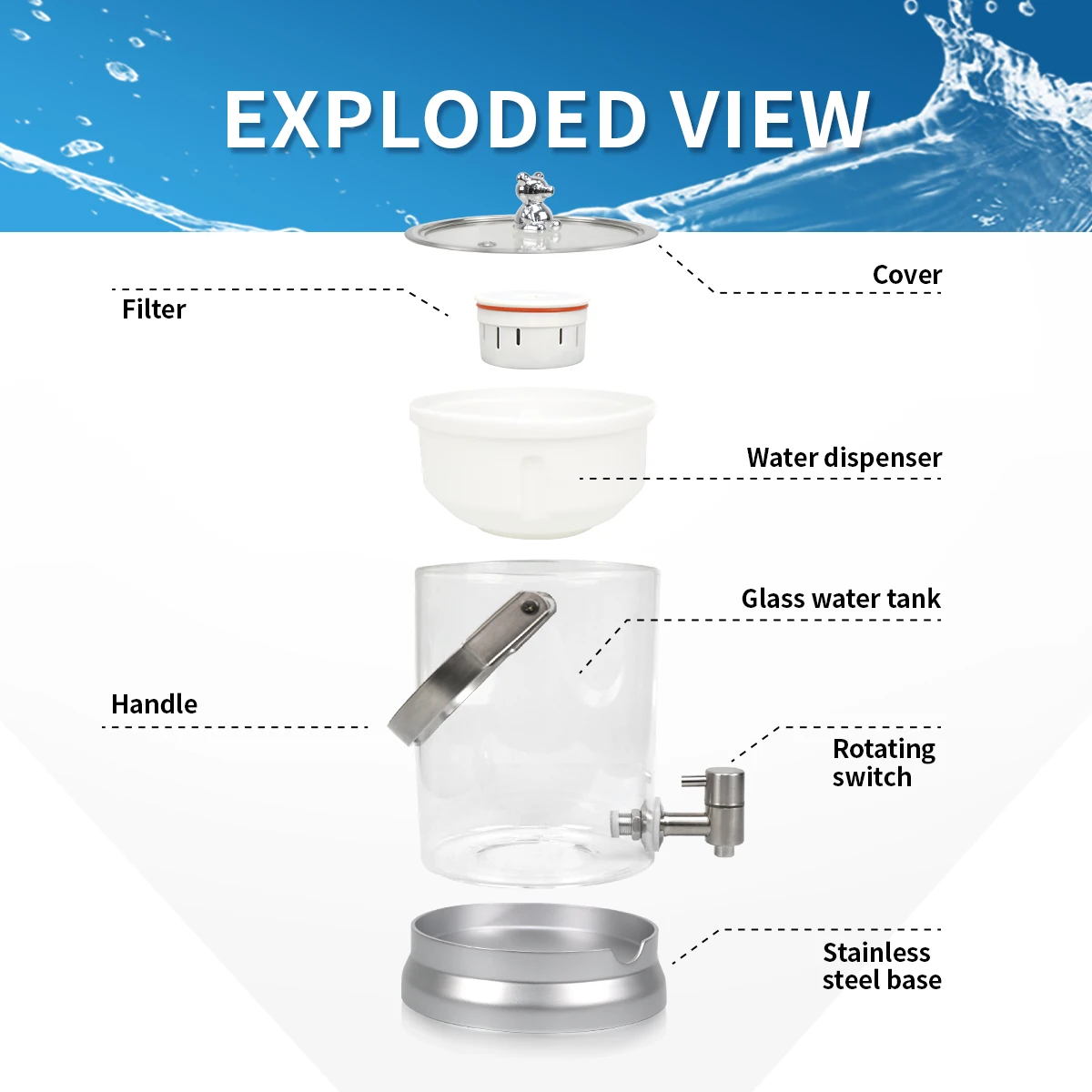 AHLSTROM Filter Water Purifier Long life glass kettle type self weight water purifier