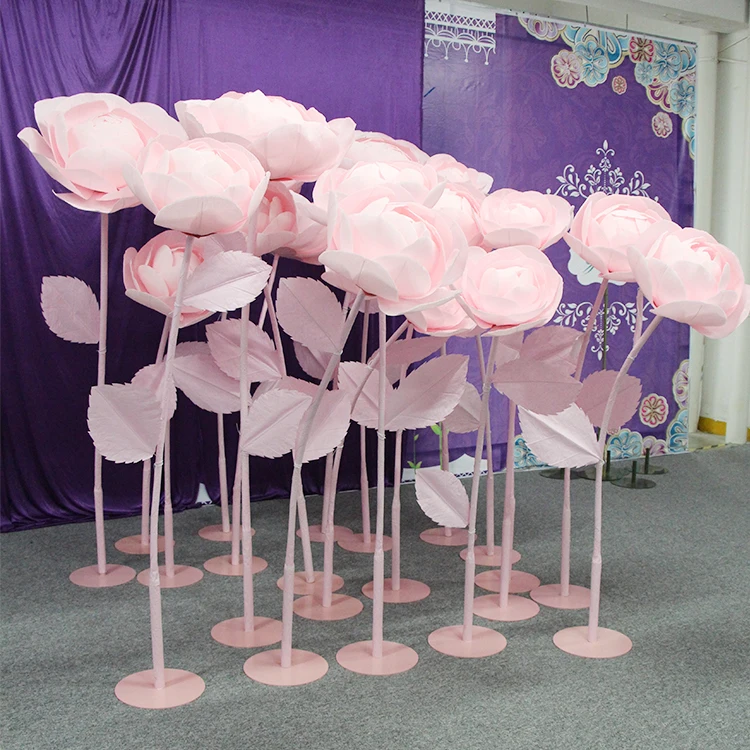 Giant artificial paper flowers long stem backdrop stand for wedding flowers
