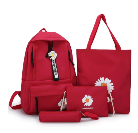 2023 student backpack Korean version of small fresh letters hit color junior high school student backpack four-piece school bag