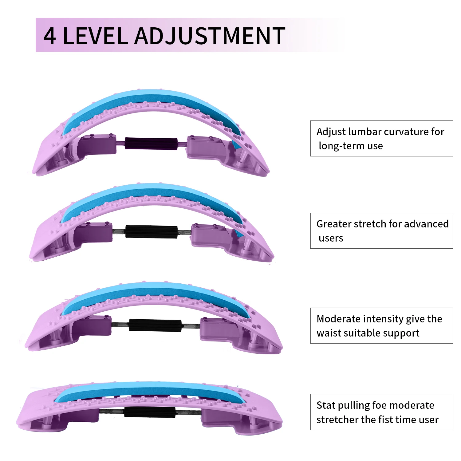 Back Stretcher Contiuously Variable Adjustable Back Massager for Lower Upper Back Pain Relief, Back Cracker for Bed & Chair &Car