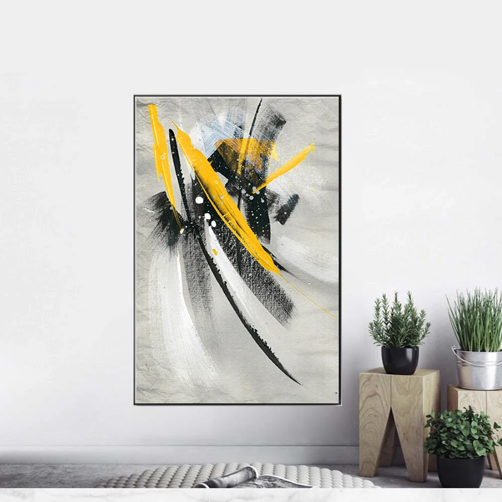 Wall Art Picture Abstract Canvas Yellow Feather Oil Painting Home Office Decoration